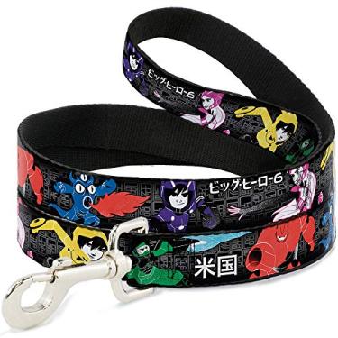 Imagem de Buckle-Down Coleira para animais de estimação - Big Hero 6 Group Action Pose/Blocos de nome Preto/Cinza/Multicolorido - 1,8 m de comprimento - 1,27 cm de largura