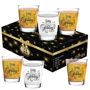Imagem de Bisyata Conjunto de presente de copo de shot de Natal - Boas Festas - Presente para Natal, Ação de Graças - Copos de Vidro ou Suporte de Vela Votiva para Decoração de Mesa - Conjunto de 6 - Com Caixa