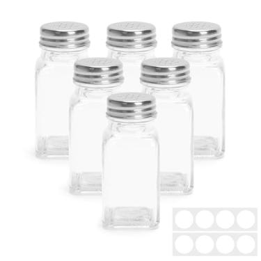 Imagem de YACEYACE Conjuntos de saleiro e pimenta, 6 peças de coqueteleiras transparentes a granel, potes pequenos de 85 g com etiqueta, saleiro para cozinha, mesa, sal grosso
