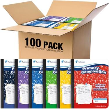 Imagem de Pacote com 100 cadernos de composição primária, diário de grau K-2, pautado com 3 linhas, 80 páginas, capa de mármore, 18 cm x 24 cm, caderno de escrita primário para jardim de infância, 1ª 2ª série