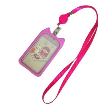 Imagem de Porta cartão crachá com cordão Orelha de Gato - Bonia, Rosa, Gato