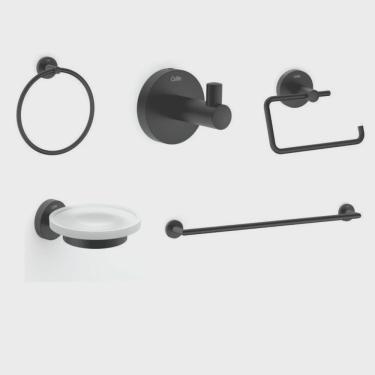 Imagem de Kit de Acessórios Metal e ABS 5 Peças Celite New City Matte Black Banheiro