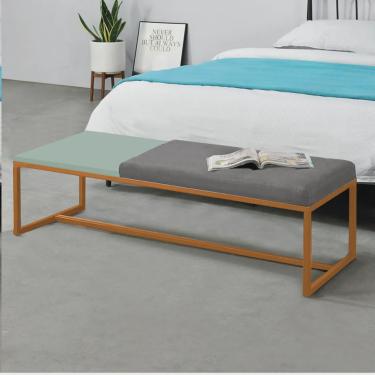 Imagem de Calçadeira Recamier Londres 160cm Industrial Bronze Suede Cinza Tampo Quadrado mdf Verde - Ahz Móveis