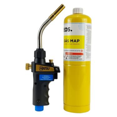 Imagem de Kit Maçarico Turbo Hand Torch Hiatsu Jh-6st Com Acendimento Automático + Gás Mapp Para Maçarico 400g 1 Unidade
