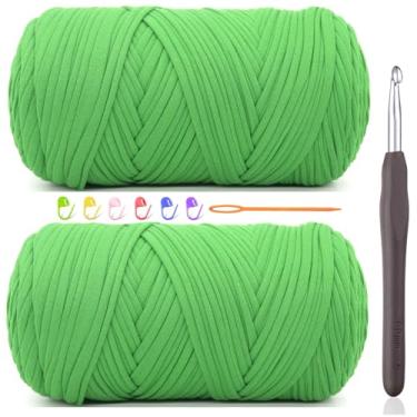 Imagem de 2 fios de camiseta de 400 g para crochê, camiseta verde natalina, tecido elástico grosso, fio de crochê para iniciantes, bolsa de tricô à mão, cesta/porta-copos / artesanato faça você mesmo/decoração