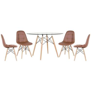 Imagem de Mesa Eames Com Tampo De Vidro 120 Cm + 4 Cadeiras Estofadas Eiffel Botonê Marrom Marrom