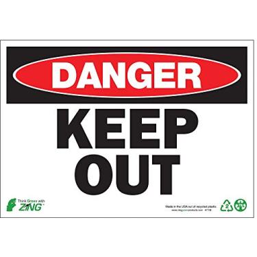 Imagem de Placa de segurança ecológica ZING 1106, Danger Keep Out, 7Hx10W, plástico reciclado