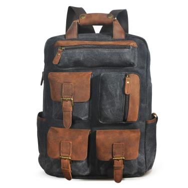 Imagem de Mochila de viagem Handadsume resistente à água em lona e couro