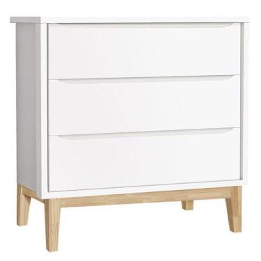 Imagem de Cômoda Gaveteiro Infantil New Classic Branco Madeira Natural  Reller -