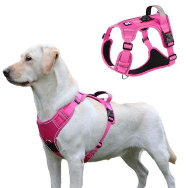 Imagem de Peitoral rosa para cães grandes, sem puxão, com alça para AirTag, colete refletivo tático para animais de estimação para raças médias e grandes, peitoral Freedom Easy Walk com clipe frontal, P