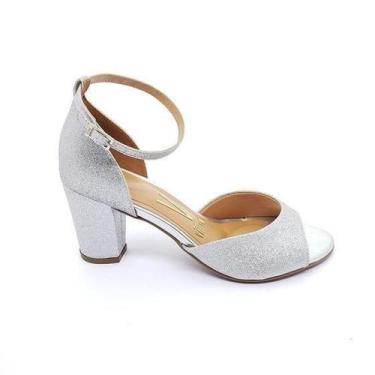 Imagem de Sandália Feminina Vizzano Glitter Salto Blocado, Prata, 35