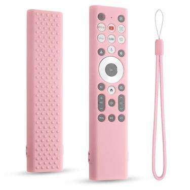 Imagem de DUOLAXMENG Capa de silicone compatível com controle remoto de TV inteligente Hisense U7 U8 U9 Series Erf6a80v Erf6a80v com cordão (rosa)