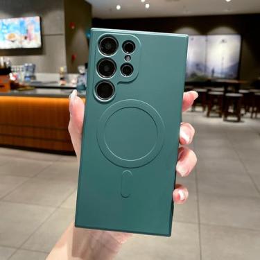 Imagem de HJZSZX Para Samsung S24FE Carregamento magnético sem fio Silicone líquido Capa de telefone macia Capa traseira (para Samsung S24FE/verde)