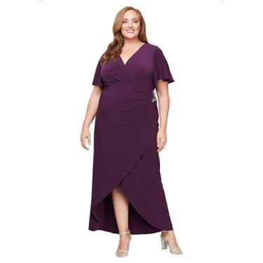 Imagem de S.L. Fashions Vestido feminino plus size longo longo com mangas esvoaçantes, vestido de convidada de casamento falso, Berinjela, 50