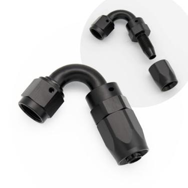 Imagem de KRD PERFORMANCE 6AN Adaptador de encaixe de extremidade de mangueira giratória AN6 de alumínio de 120 graus para linha de combustível trançada preta