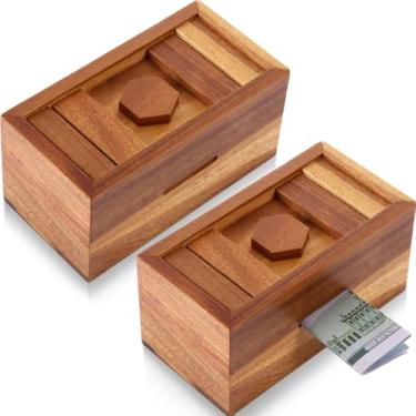 Imagem de Yilloog 2 Pcs Wooden Money Puzzle Box Challenge Puzzles Brain Teasers for Adults Camouflage Your Cash Money Holder, Magic Drawers Magic Secret Box for Jewelry Gift