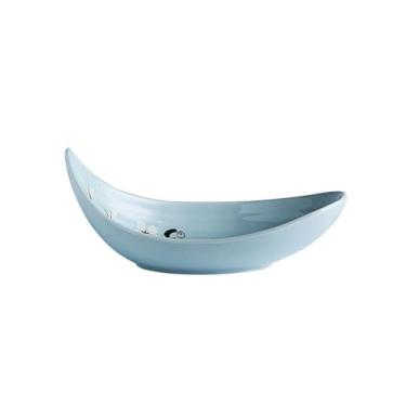 Imagem de URGDWEKJY Pratos de jantar prato ondulado pintado à mão utensílios de mesa criativos restaurante prato de cerâmica prato lua casa talheres bandeja de jantar (XS)