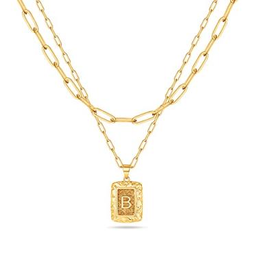 Imagem de Colares femininos com inicial de ouro em camadas, banhado a ouro 14 K, clipe de papel, corrente feminina, simples, quadrado, com pingente de letra para mulheres, colares em camadas de ouro para