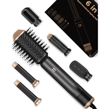 Imagem de Conjunto de escova 6 em 1, secador de cabelo iônico negativo, alisador automático de cabelo, escova térmica de secagem rápida, escova de ar quente