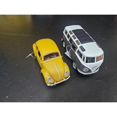 Imagem de Kit Fusc Kombi Miniatura Colecionável Brinquedo Carrinho Metal À fricção Abre Portas (Amarelo + Cinza)