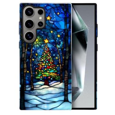 Imagem de heindiy Compatível com Samsung Galaxy S25 Ultra, capa brilhante, proteção total, à prova de choque, anti-arranhões, capa de TPU, capas para homem, mulher, árvore de Natal, noite de neve