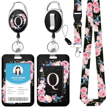 Imagem de Soleebee Cordão A-Z para crachás de identificação, lindo suporte de crachá de identificação preto e cordão destacável, chaveiro retrátil, carretel de crachá resistente com clipe mosquetão para