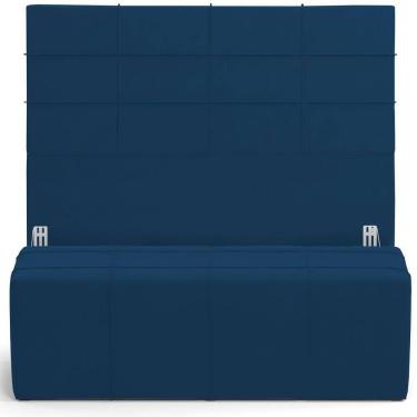 Imagem de Kit Cabeceira Cama Box King 195cm Com Calçadeira Roma W01 Suede Azul Marinho - Lyam