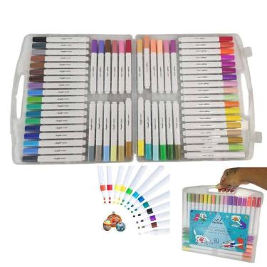 Imagem de Canetinha Caneta 60 Cores Marcador Tinta Acrilica Permanente Prova Dagua Pintura Escultura Artesanato Estojo Maleta