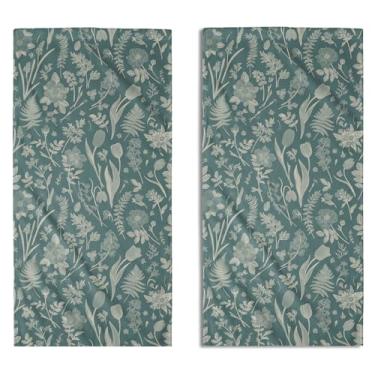 Imagem de Aytipun Toalhas de mão florais Aqua Spring para banheiro, conjunto de 2 folhas de flores, estampa botânica vintage, toalhas de mão decorativas sazonais, toalha de banho macia e absorvente para casa