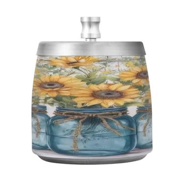 Imagem de JUZIHAI Cinzeiro de girassol de fazenda com tampa, bandeja de cinzeiro de aço inoxidável inodoro à prova de vento cinzeiro sem fumaça para escritório em casa, pátio, varanda, cigarro