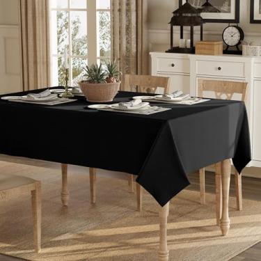Imagem de RUOYU Toalhas de mesa pretas de mistura de linho pesado – 259 cm x 139,7 cm Toalha de mesa premium sólida resistente a manchas, capa de mesa à prova d'água para jantar, cozinha, banquetes e buffet