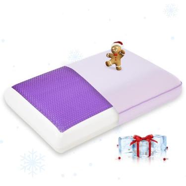 Imagem de Travesseiro refrescante para dormir, almofada de espuma viscoelástica de gel com capa reversível, suporte de pescoço para dorminhocos laterais, costas e estômago, capa removível e lavável na máquina