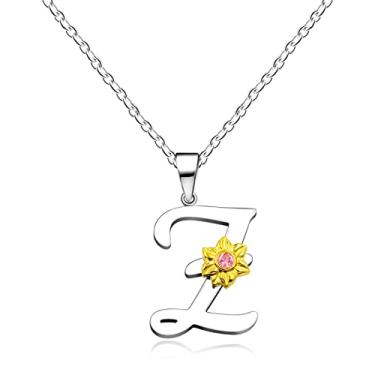 Imagem de Uloveido Colar de girassol inoxidável com inicial letra A a Z 26 alfabetos pingente presentes de formatura para mulheres meninas Y2931, Aço inoxidável, Zircônia cúbica