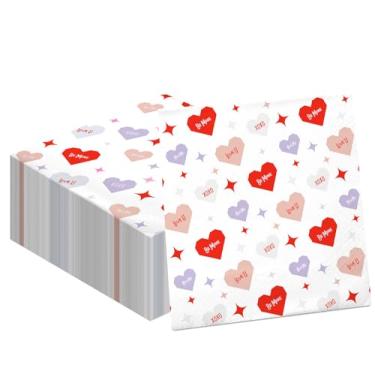 Imagem de Guardanapos de papel de coração 50 peças | Toalhas de mão descartáveis vermelhas e rosa guardanapos de jantar | Artigos de casamento para festa de aniversário de namorados