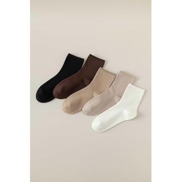 Imagem de Meias femininas antibolinhas perfumadas para outono e inverno, 92,9% algodão, pacote com 5 em preto, vermelho, marrom, café, bege claro e branco