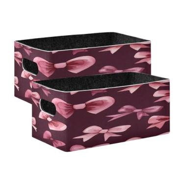 Imagem de xigua Conjunto de 2 caixas de armazenamento de laços de coração em aquarela, cubo de armazenamento dobrável, organizador de cestas de armazenamento para livros, prateleiras, armário, lavanderia