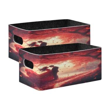 Imagem de xigua Conjunto de 2 caixas de armazenamento para o Dia dos Namorados, cubo de armazenamento dobrável, organizador de cestas de armazenamento para livros, prateleiras, armário, lavanderia, berçário