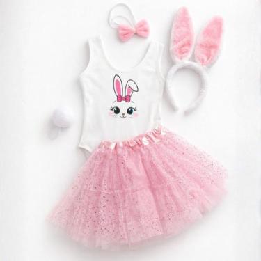 Imagem de Fantasia Completa Coelho Infantil Menina Orelha com Saia e Body - Magi