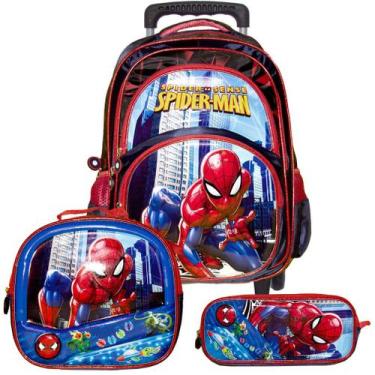 Imagem de Kit Mochila Escolar Homem Aranha Marvel Vermelha com Rodinha