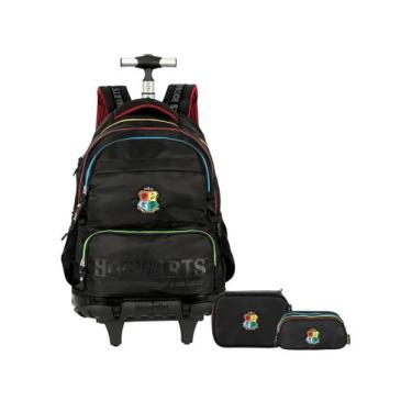 Imagem de Kit Harry Potter Mochila Rodas + Estojo Box + Estojo Triplo
