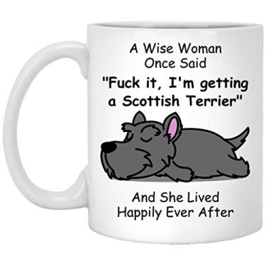 Imagem de Lovesout Funny Lazy Scottish Terrier Dog Mom Gifts for Women Mother's Day 2025 A Wise Woman Once Said Caneca de café com citações divertidas copo de cerâmica branco 325 ml