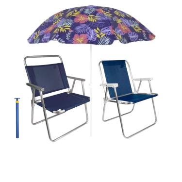 Imagem de Kit Cadeira Reforçada + Cadeira Praia + Guarda Sol + Saca Areia Mor