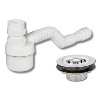 Imagem de Válvula Metal Pia Americana + Sifão Copo Ajustável Sanfonado