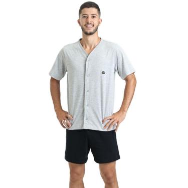 Imagem de Pijama Masculino em Malha de Algodão com Botões Preto