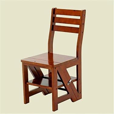 Imagem de Banqueta de escada dobrável Cadeira de escada de madeira maciça Escadas de dupla utilização Banqueta de escada Cadeira de madeira Rack de armazenamento Escadas multifuncionais Banqueta de degrau (B)