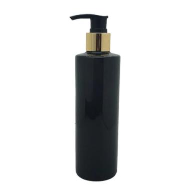 Imagem de 1 frasco plástico vazio de loção de 250 ml dispensador de recipiente de xampu multiuso, reutilizável (preto-ouro-preto, 250 ml)