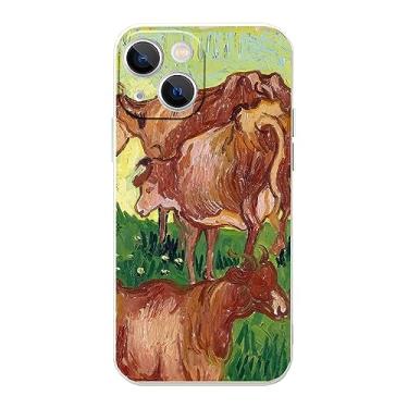 Imagem de MURLEBAY Capa para iPhone 13 marrom, Cows by Van Gogh, capa fina de animais à prova de choque para iPhone 13