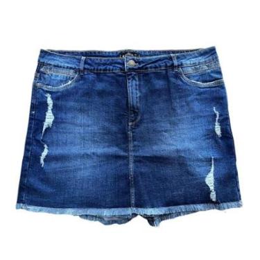 Imagem de Short Saia Jeans Plus Size Barra Destroyed Tamanho 56 Com Elastano-Feminino