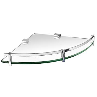 Imagem de Mount-It! Prateleira de canto de vidro para chuveiro e banheiro, montada na parede com trilho cromado e vidro temperado de 8 mm, 24 cm