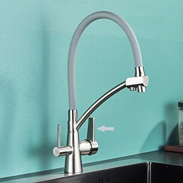 Imagem de Torneira quente e fria torneira da pia da cozinha torneira misturadora de filtro de água pura guindaste alças duplas cozinha de purificação, mangueira cinza escovada, tamanho único